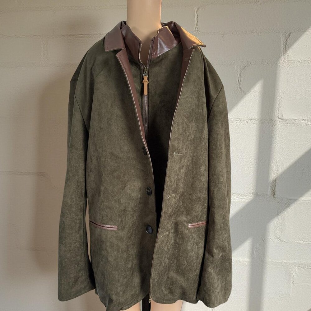 Manly Large Zip up Jacket Moss Green and Brown NWT